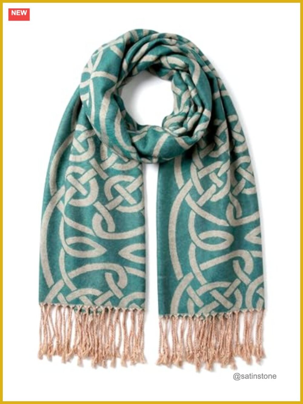 Celtic Knot Pashmina Shawl Wrap, Soft Silky Viscose Scarf for Women